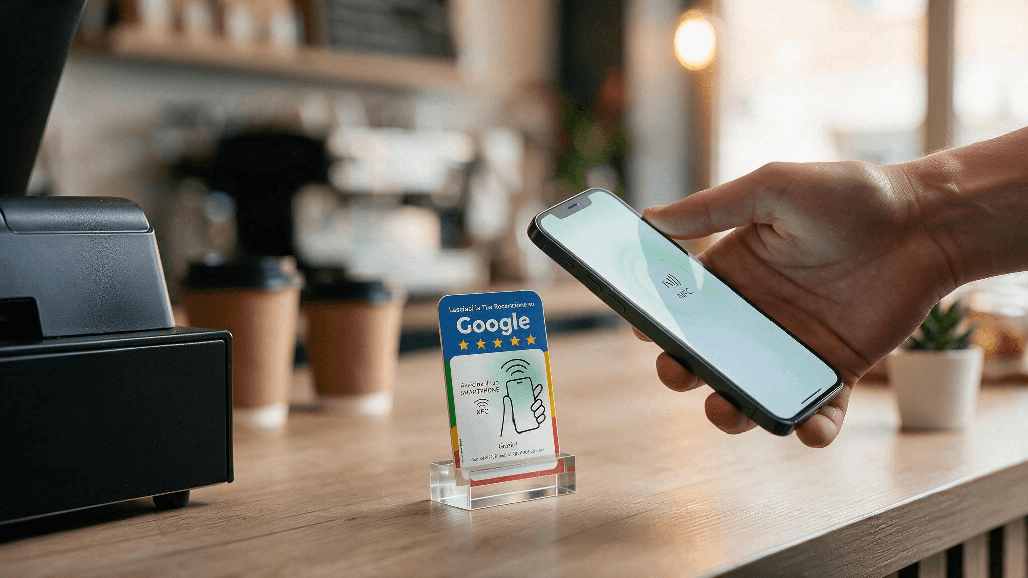 Card RecensioniCard con il suo supporto da banco